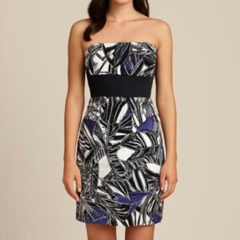 Trina Turk Strapless Palm Leaf Dress Tropical Beach Size 4